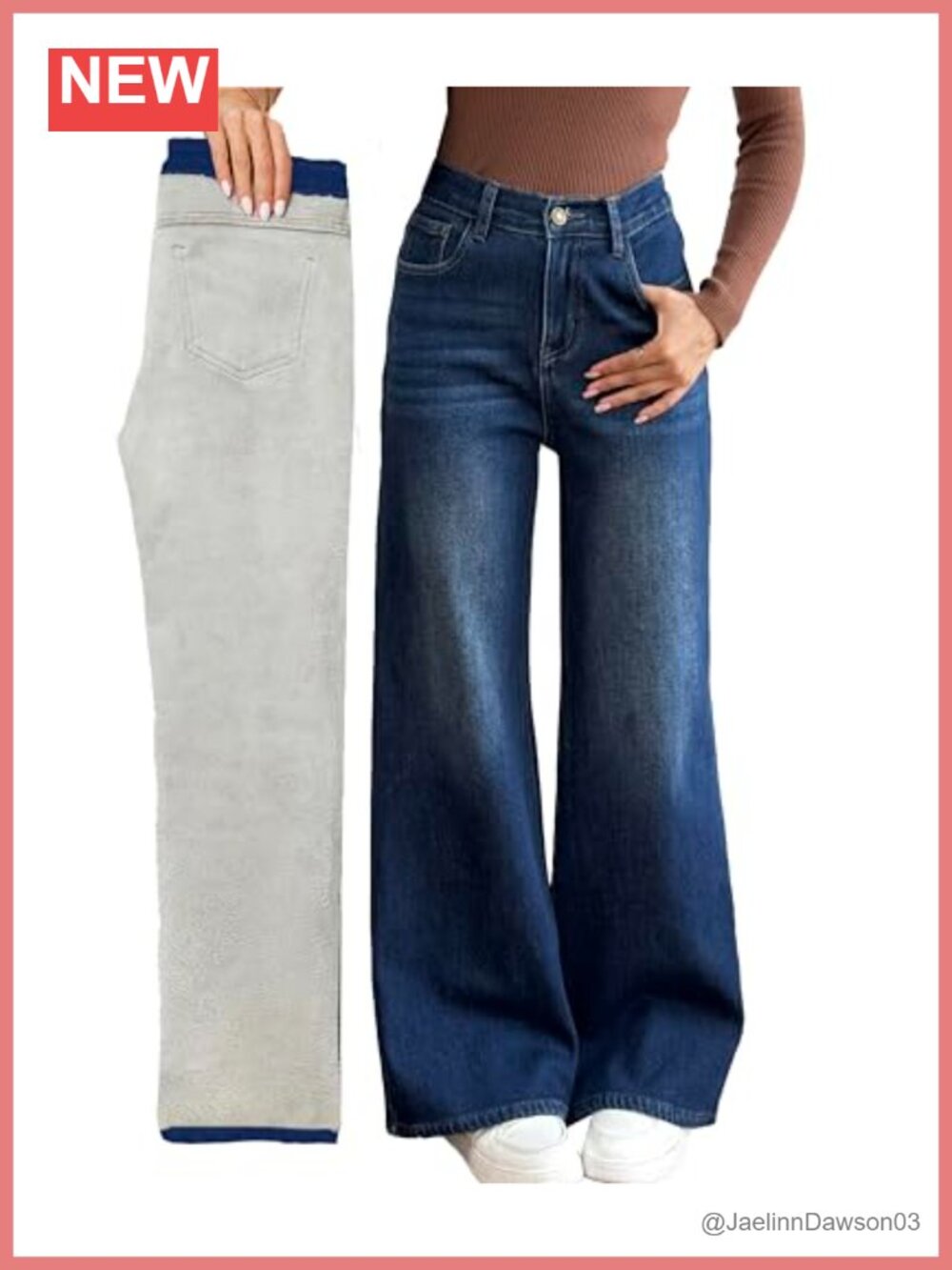 Fleece Lined Wide Leg Baggy Thermal Jeans Winter Pants